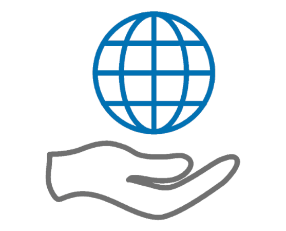 Weltkugel in einer Hand: Piktogramm zum Unternehmenswert Verantwortung