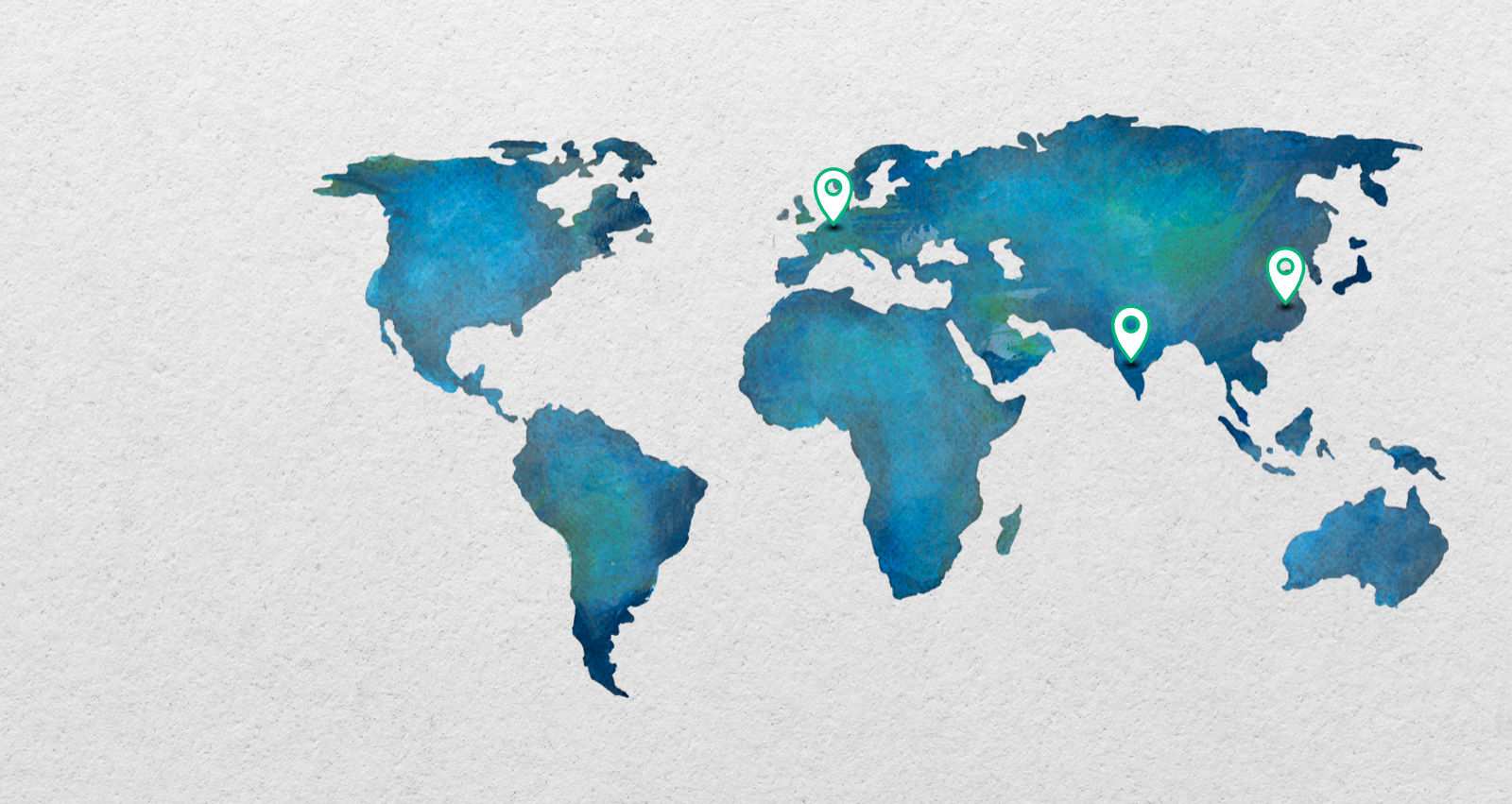 Weltkarte mit den Albonair Standorten in Dortmund, Taicang und Chennai